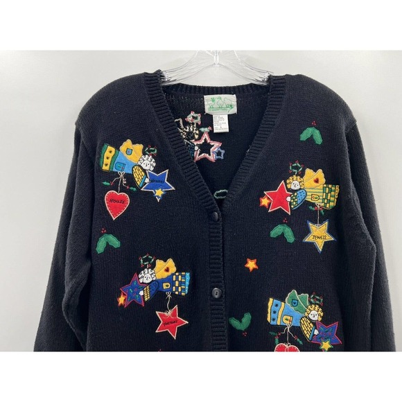 The Quacker Factory Women’s Long Sleeve Cotton/Ramie Black Appliquéd Cardigan S - Picture 2 of 7